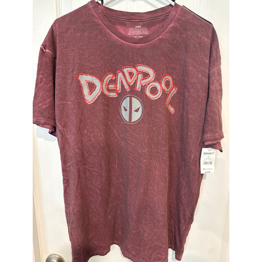 Marvel Deadpool & Wolverine Mineral Wash Graphic T-Shirt Mens XL Burgundy New